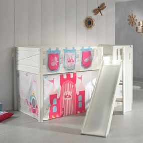 Conjunto cama Infantil SCOTT + escorrega + cortina de brincar PRINCESAS + 3 bolsos de arrumação Branca