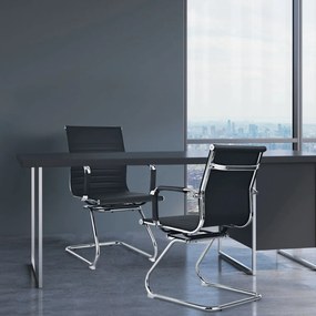 Conjunto de 2 cadeiras de escritório de conferência e receção moderna e para convidados em couro PU Encosto médio 54 x 63 x 92 cm Preto