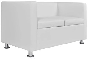 Conjunto de sofás de 2 e 3 lugares couro artificial branco