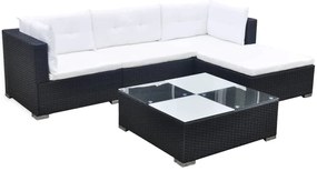 5 pcs conjunto lounge de jardim c/ almofadões vime PE preto