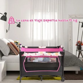Berço portátil 3 em 1 para crianças com trocador Centro de actividades Centro de actividades com rodas e travões 107 x 72 x 80,5 cm Rosa