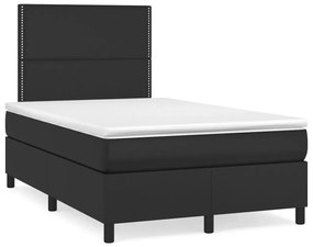 Cama box spring colchão e LED 120x190 cm couro artificial preto