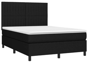 Cama box spring c/ colchão e LED 140x200 cm tecido preto