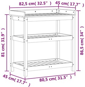 Mesa jardinagem c/ prateleiras 82,5x45x86,5 cm pinho impregnado