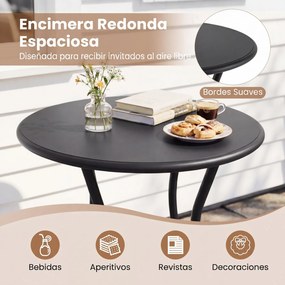Mesa de bar alta redonda com apoio para os pés em forma de X, Estrutura metálica para interior e exterior, 55,5 x 55,5 x 93 cm, preta