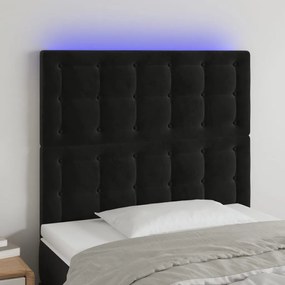 vidaXL Cabeceira de cama c/ LED veludo 90x5x118/128cm preto