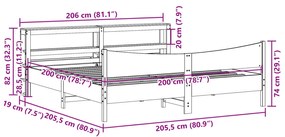 Estrutura cama c/ cabeceira 200x200cm pinho maciço castanho-mel