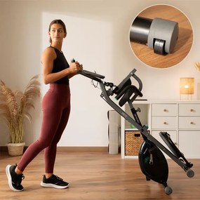 Bicicleta estática ergométrica dobrável DrumFit X-Bike 3000 Neo Pro. Volante 3 kg. Sistema MultiTrainer: Duas faixas elásticas e uma plataforma girató