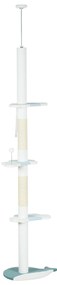 PawHut Arranhador para Gatos do Chão do Teto com Altura Ajustável 3 Plataformas em Forma de Onda Postes de Arranhar e 1 Bola 55x38x225-255 cm Branco