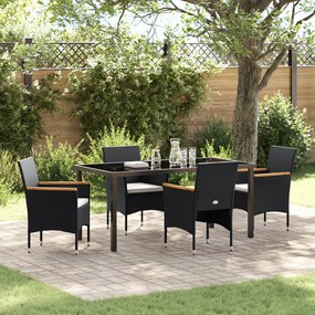 Conjunto de Jantar de Jardim 5 Peças Preto Rattan Poliéster