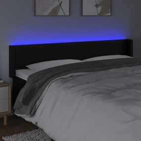 Cabeceira de cama c/ LED couro artificial 203x16x78/88 cm preto