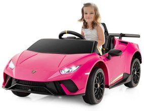 Carro Elétrico Lamborghini Licenciado para Crianças 12V com Controlo Remoto Luzes LED Música Buzina Arranque Suave Rosa