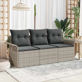 Conjunto de Sofás de Jardim vidaXL com Almofadas Cinza Claro Vime Poliéster