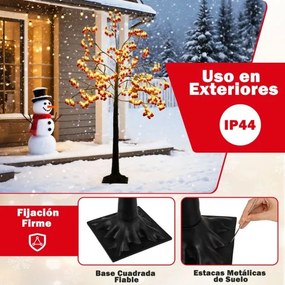 Árvore de Natal artificial de 150 cm com ramos flexíveis, 384 bolas vermelhas, 480 luzes LED brancas quentes e estacas de fixação preta