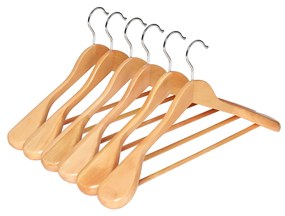 Cabides de terno SONGMICS, conjunto de 6, cabides com contornos de madeira maciça com ombros extra largos, antiderrapantes para roupas, camisas, casacos, jaquetas, calças, calças, gancho giratório de 360°, cor natural CRSH06NL