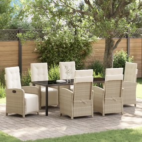 vidaXL Conjunto de Jantar de Jardim com 7 Peças e Almofadas Bege de Rattan Sintético