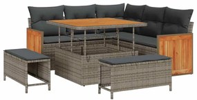 Conjunto de Sofá de Jardim vidaXL com Almofadas Cinzento Vime Sintétic