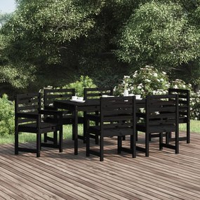 vidaXL 7 pcs conj. jantar p/ jardim madeira de pinho maciça preto