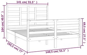 Estrutura de cama dupla 4FT6 135x190 cm madeira maciça