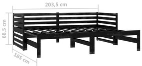 Estrutura sofá-cama de puxar 2x(90x200) cm pinho maciço preto