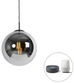 LED Candeeiro suspenso inteligente preto com vidro fumê 30 cm com WiFi ST64 - Pallon Art Deco
