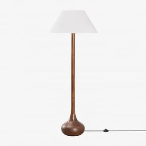 Luminária De Chão Em Madeira De Manga Adelaide Madeira De Cabo Escuro & Branco Ø55 Cm - ↑25 Cm Menorca - Sklum