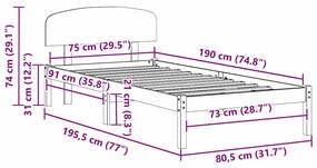 Estrutura de Cama com Cabeceira 75x190 cm Madeira Maciça de Pinho