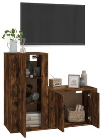 Conjunto móveis de TV 2pcs madeira processada carvalho fumado