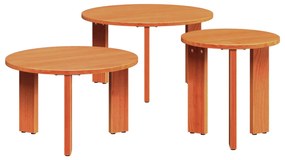 vidaXL Mesa de centro 3 pcs Marrom Cera Madeira de pinho maciça