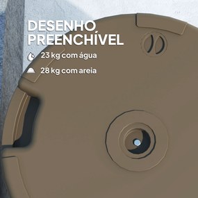 Base para Chapéu de Sol Redonda Suporte para Chapéu de Sol Preenchível com Água 23L ou Areia 28kg Ø55x30 cm Castanho