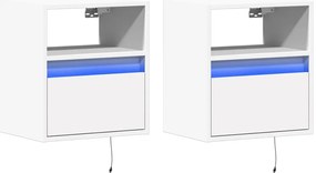 Mesas de cabeceira de parede com luzes LED 2 pcs branco