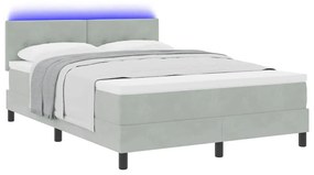 Cama Box com Colchão e Luz LED Cinza Claro 140x190 cm Veludo