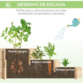 Caixa de Plantação de Madeira de 3 Níveis com Malha Geotextil para Cultivos de Plantas Flores Exterior 93x93x35 cm Natural
