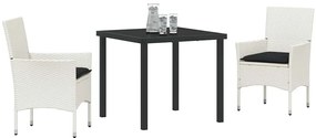 Conjunto de Jantar de Jardim 3 Peças com Almofadas Branco em Rattan Si