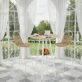 Mesa Alta de Cozinha Redonda com Prateleira de Armazenamento  para 2 Pessoas com Estrutura de Metal 55x55x95 cm Madeira e Branco