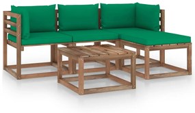 5 pcs conjunto lounge p/ jardim c/ almofadões verdes