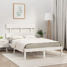 vidaXL Estrutura de cama casal 135x190 cm madeira maciça branco