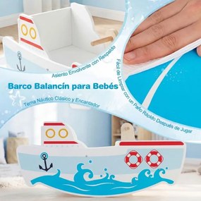 Baloiço de madeira com tema náutico para crianças de 1 a 5 anos Assento largo Encosto e alças em bétula multicolorida