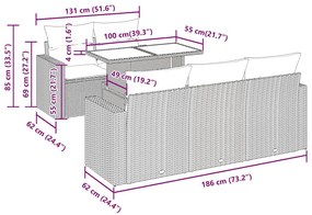 6 pcs conj. sofás jardim com almofadões vime PE cinzento-claro