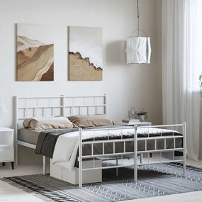 Estrutura de cama com cabeceira e pés 135x190 cm metal branco
