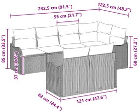 Conjunto de Sofá de Jardim vidaXL de 7 Peças com Almofadas Cinzento Vi