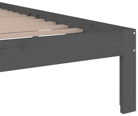 Estrutura de cama casal 135x190 cm madeira maciça cinzento