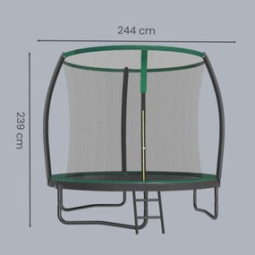 Trampolim de 244 cm de diâmetro, trampolim de jardim com rede de segurança, postes com 180 cm de altura Preto-verde escuro