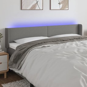 Cabeceira cama c/ luzes LED tecido 163x16x78/88cm cinza-escuro