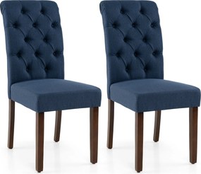 Conjunto de 2 cadeiras de jantar com encosto alto, assento almofadado e pernas em madeira maciça para sala de jantar em azul-marinho