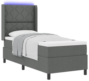 Cama Box com Colchão e LED Cinza Escuro 90 x 190 cm, Tecido