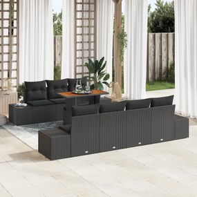 Conjunto de Sofá de Jardim de 8 Peças com Almofadas Preto de Rattan Po