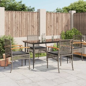 vidaXL 5 pcs conjunto de jantar p/ jardim c/ almofadões vime PE cinza