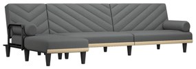 Sofá-cama Chaise Longue 260x140x70 cm tecido cinzento-escuro