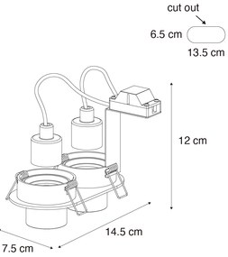 Set van 6 inbouwspots wit GU10 35mm kantelbaar 2-lichts - Installa Moderno